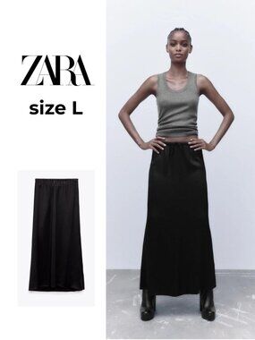 Zara Black Satin Effect Midi Skirt